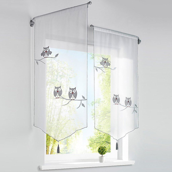 1 stk Vindusgardin Wxh/60x120cm Transparent Polyester Grå Ugle Broderi Med Dusker Korte Gardiner Vindusdekorasjon