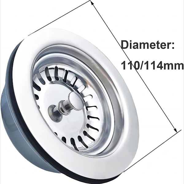 Altaalla oleva siivilä, 114 mm ruostumaton teräs ja PVC keittiön altaan siivilä tulppa jäte G1½\" 114mm