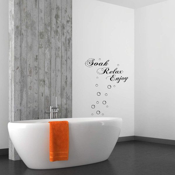 Soak Relax Enjoy -seinätarra, irrotettava, kodin kylpyhuoneen taustakoriste Black04