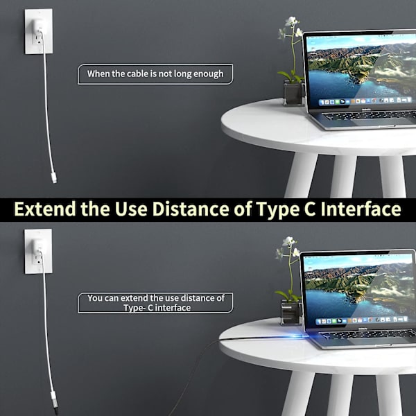 Thunderbolt 4 forlængerkabel, usb-c kabel til usb C han til hun understøtter 8k/5k@60hz video / 40gbps dataoverførsel / 100w opladning (0,8m)