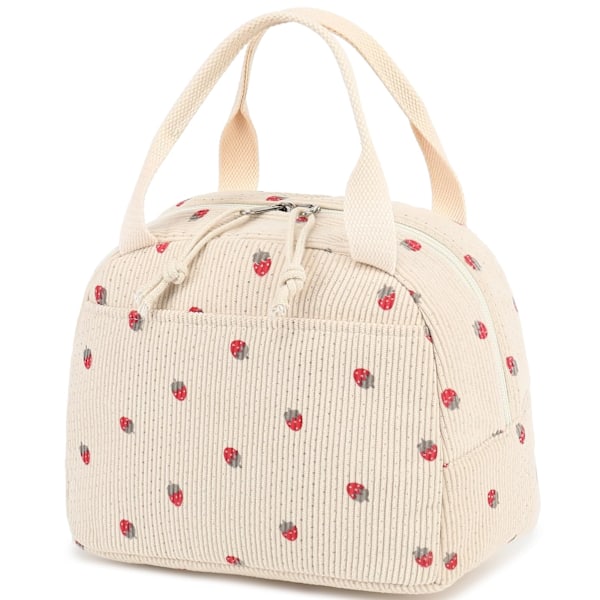 Frokosttaske til Kvinder Mænd Sød Fløjlsfrokosttaske Genanvendelig Isoleret Frokostboks Stor Kapacitet Genanvendelig Isoleret Køletaske (Fløjlsjordbær) Corduroy Strawberry