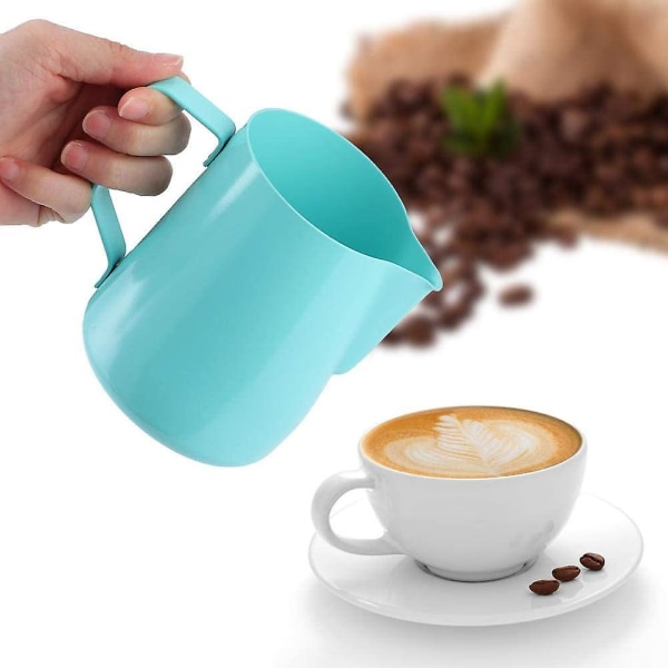 Melkeskumbeger, 350ml Rustfritt Stål Melkeskumkanne Maskinvaskbar Kaffebeger Latte Art Melkeskumkanne (1 stk, Blå)