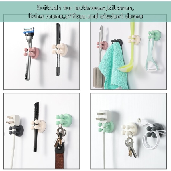 Silikon Tannbørsteholdere 6 stk. Multifunksjonell Henger Razor Holder Vanntett Selvklebende Veggmontert Enkelt Henger for Vegg eller Glass for Hengende Purple