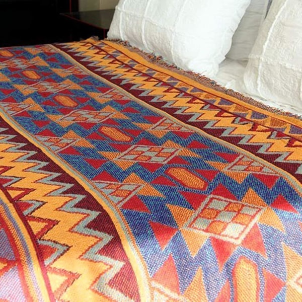 Bohemian geometrisk tæppe, boho stof sofa tæppe dækker til sofa seng stol stue, soveværelse