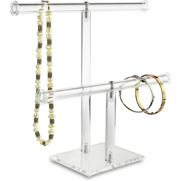Klar Akryl Rund Armbåndsdisplayholder 2-lags T-stang Smykke Display Armbåndsdisplayholder