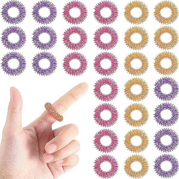 30 stk. akupressurringe, piggede sensoriske fingerringe til teenagere, voksne, lydløs stressreducer og massageapparat