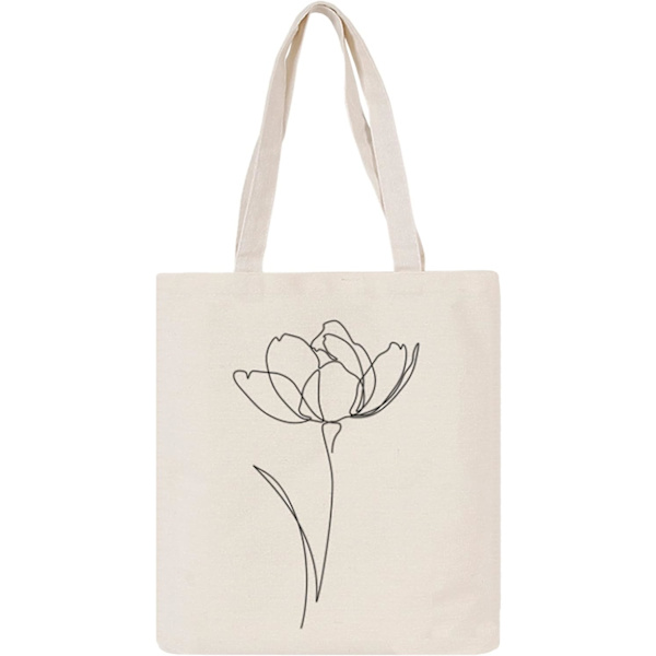 Canvas Blomster Botanisk Tote Bag for Kvinner Lærer, Gjenbrukbare Handleposer, Søt Katt Tote Bags Estetisk for Shopping Lotus