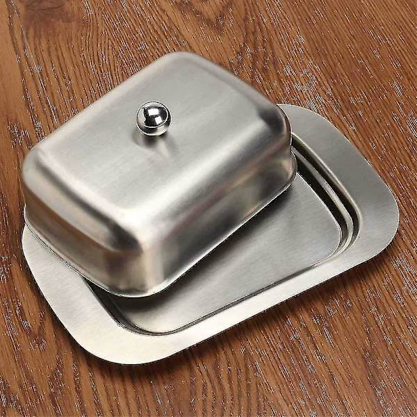 Smørboks i rustfrit stål, smørboks i metal med låg, smørklokke smørboks smørkøler