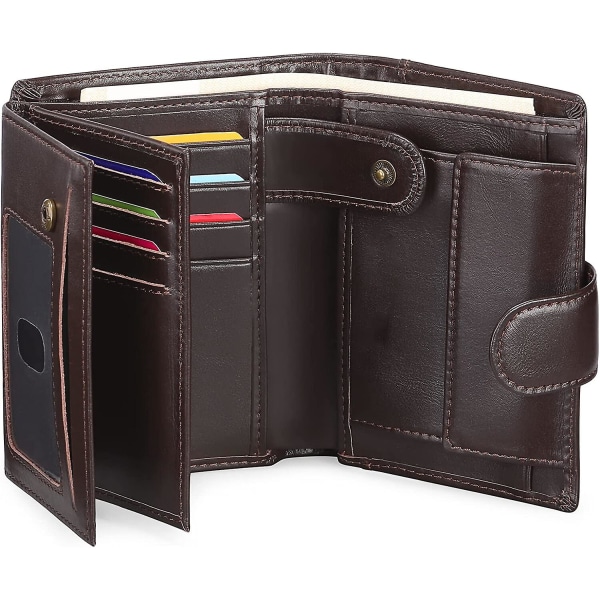 Brun - stor trefoldet lærlommebok for menn, lommebok for menn med 19 kredittkortspor, 3 seddelrom, 1 myntlomme (1 stk)