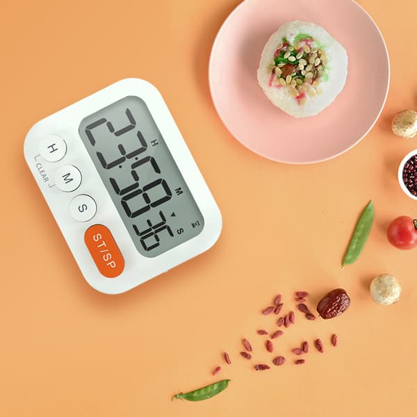 Kjøkkentimer, digital timer, digital stoppeklokke og nedtellingstimer med tilpassede moduser, 3 volumnivåer for testing