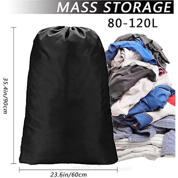 Stor Rejsetaske til Beskidt Vasketøj, Foldbar Nylon Opbevaringspose med Snørelukning til Rejser, Familieopbevaring, Skolehjem og Lejligheder, 60x90cm(sort)