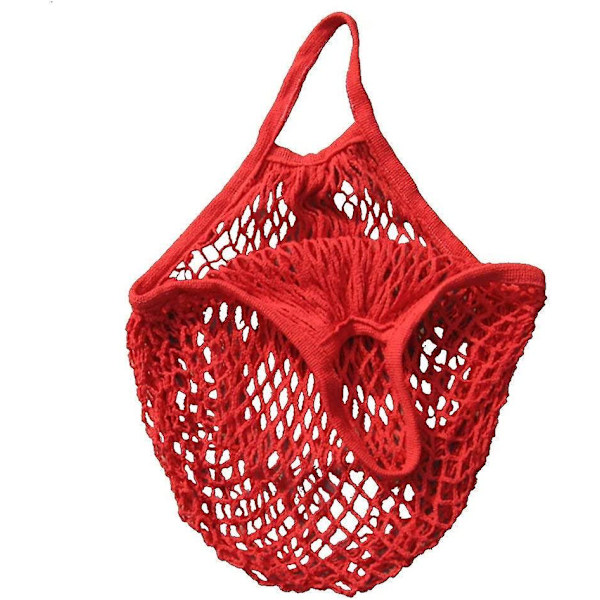 Bärbar multifunktionell nät shoppingväska bomull mesh tote väska återanvändbar shoppingväska för livsmedelsbutik strand röd 2 st