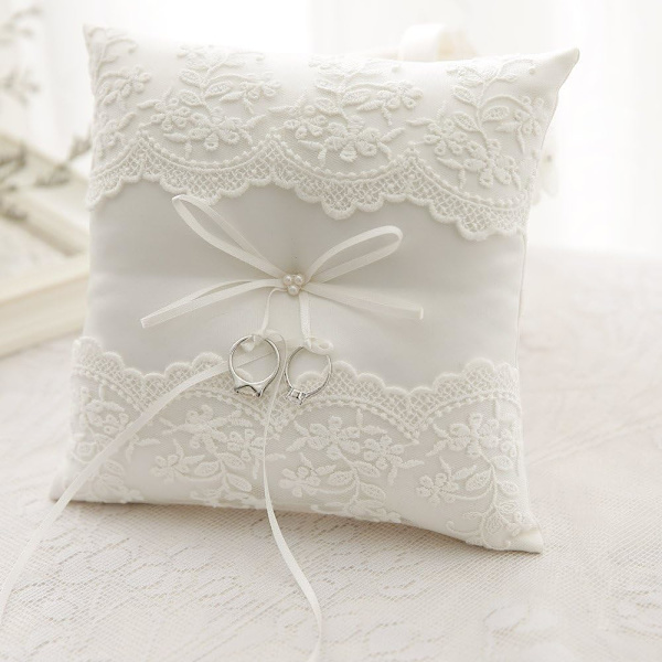 MOTTDAM Blonderingspute for Bryllup med Blondering og Perle Putebærer 8.26 Tommer Ivory 1 Count (Pack of 1)