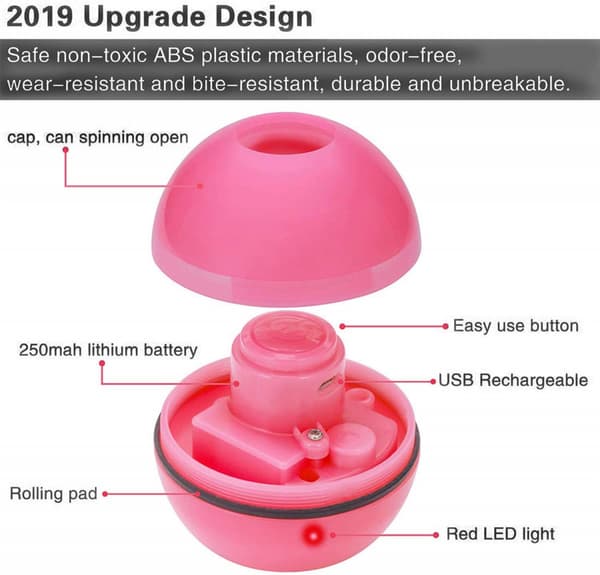 Dotpet interaktiv kattelegetøjsbold med LED-lys, 360 grader
