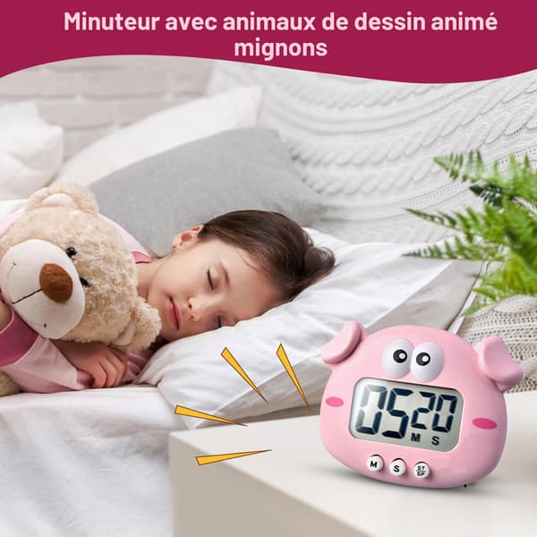 Köksklocka, digital timer i form av ett tecknat djur (gris-modell) pink
