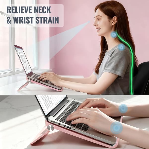 Søt justerbar laptopstativ - Sammenleggbart ventilert solid skrivebordsstativ, sklisikkert for MacBook hjemmekontor, morsom gave til kvinner Pink