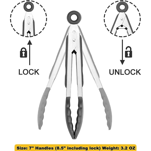 Små Silikon Tenger 7-tommers Mini Serveringstenger, Sett med 3 (Svart Hvit Grå)