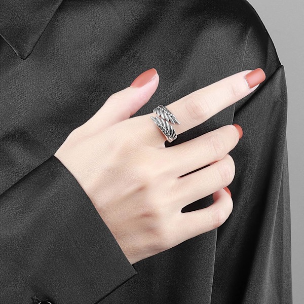 Öppen Ring, Änglavingar Ring, Handgjord S925 Sterling Silver Retro Temperament Justerbar Fjäder Änglaving Ring För Män Kvinnor,B-Kvinnor