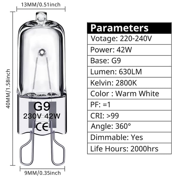 G9 Halogenlampor 42W, 230V, 10-pack 42W