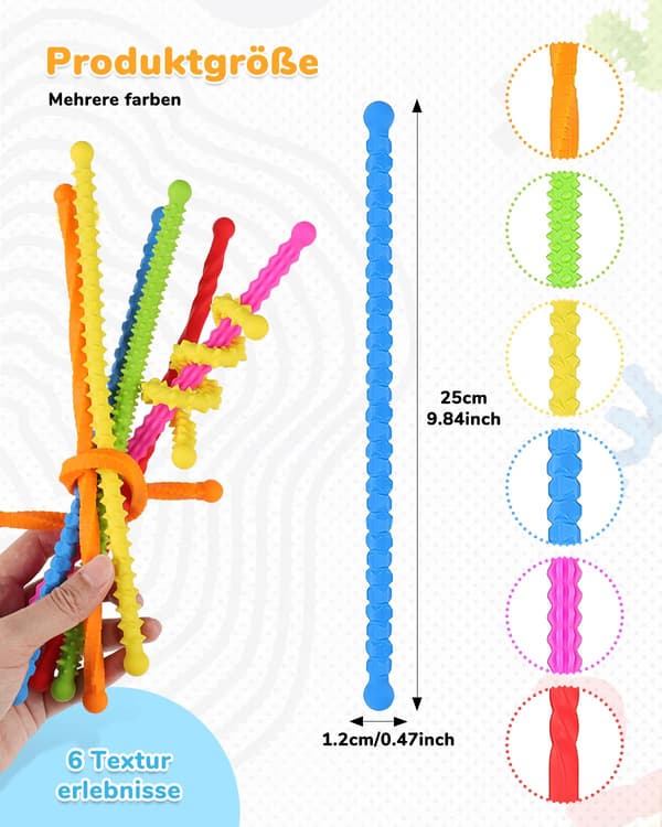 6 fleksible sensoriske silikonpinner – stresslindring (ADHD/autisme), bærbare reiseleker
