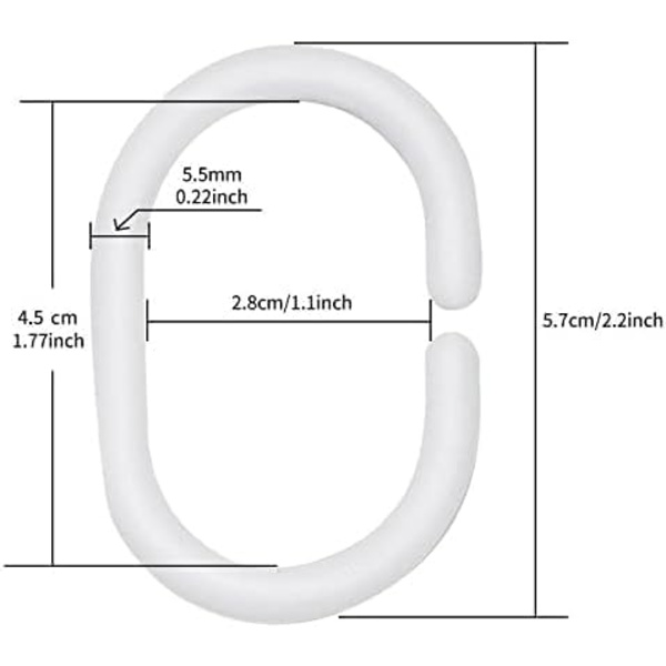 ower Gardinringe Kroge til Badeværelse Brusebad Vindue Stang (12 Pakke Hvid) White 12 PACK
