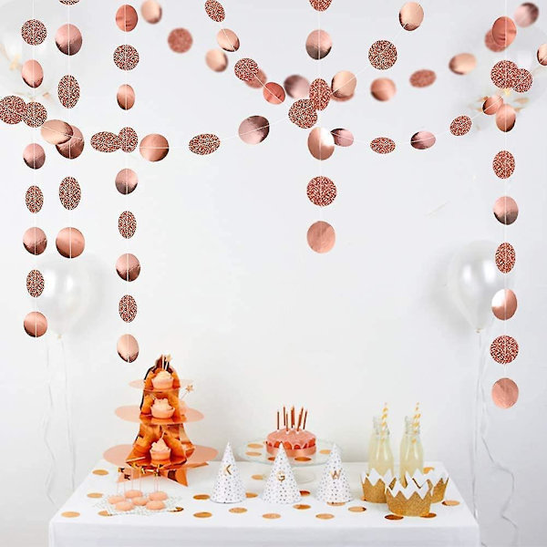 Kimalteleva Rose Gold -ympyräpisteiden Garlandi Juhlakoristeet Paperiset Polka Dots Riippuva Virve String Bunting Banner Tausta