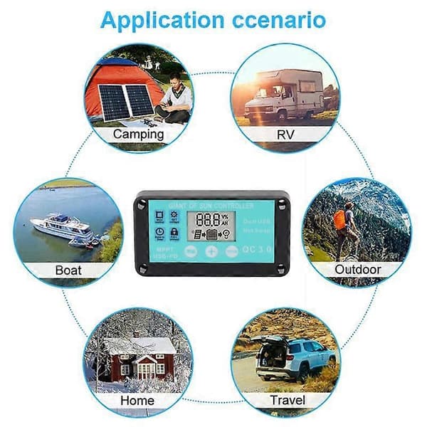 MPPT Solarladdningsregulator Multipel Skydd Solar QC3.0 Regulator med LCD-skärm (10A)