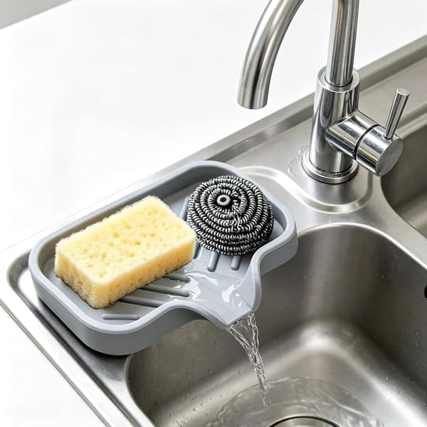 Liten grå silikonunderlagsholder – Vanntett såpematte og drenering – 12,5 x 10 x 1,7 cm