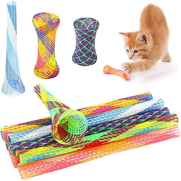 Jousiputkilelu 25 kpl värikäs interaktiivinen lelu kissan keväällä hauska nylon sisäänvedettävä joustava jousiputkilelu satunnainen väri