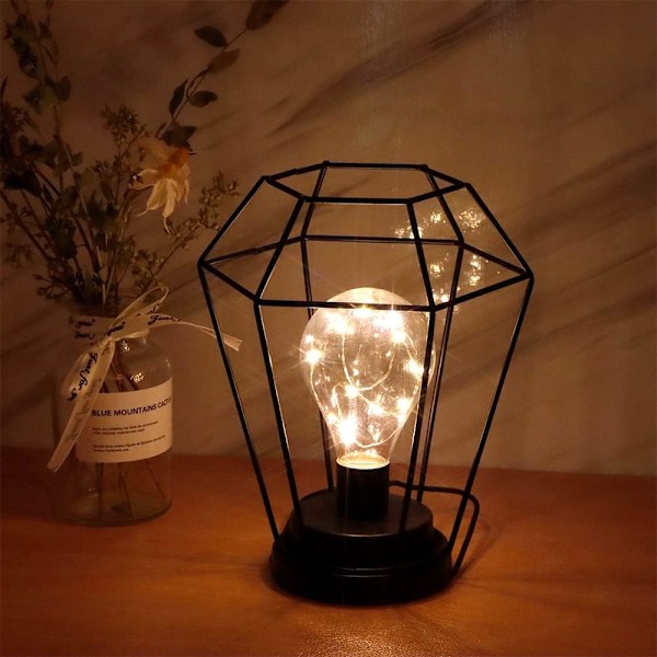 Batteridriven diamantbordslampa, 21 cm hög bur sladdlös lampa dekor hängande trådlös lampa sänglampa för bord hem balkong sovrum bröllop Diamond Black