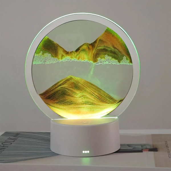 Bevægeligt Sandsyntetisk Flydende Bevægelse, med Lys (7 Farver/Berøringsstyring), Rund Glas Quicksand Maleri, Skrivebordsstrøm Sandsyntetisk Billede - Afslappende Sensorisk D Sand Art Lighted (Yellow)
