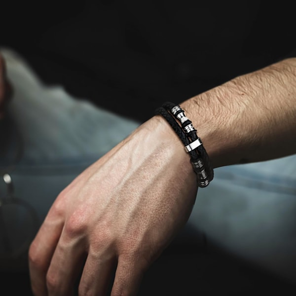2 stk. Mænds Læderarmbånd, Klassisk Sort Flettet Armbånd Gave til Ham Kæreste Mand Far Søn Drenge Magnetisk Spænde Mandligt Armbånd Valentinsdag Schwarz