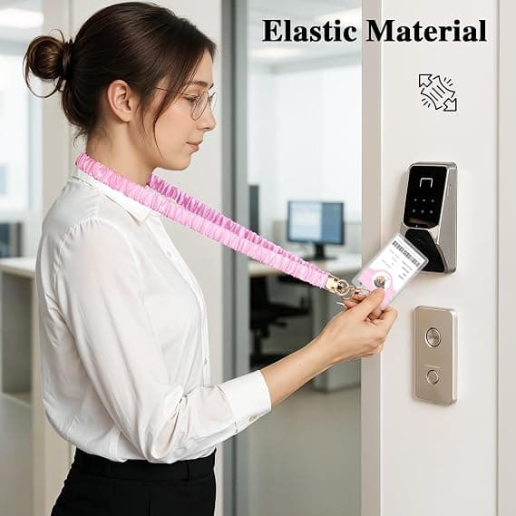 Scrunchie-nøglesnor til ID-kort, udtrækkelig elastisk hårbåndsnøglering med klar ID-holder, sød mode-lanyard til kvinder Pink