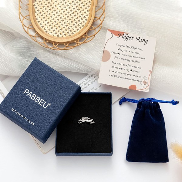 Til Min Datter Fidget Ring Sterling Sølv Angst Ring Justerbar Fidget Ring Stress Spinner Ringe med Perler Kubisk Zirkon Angst Ring til Datter Fidget Ring 5h1g Silver