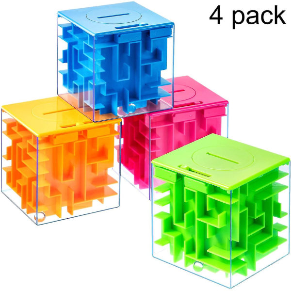 4 stk Pengeholder Maze Puzzle Gaveeske En morsom, unik måte og hjernetrim til folk du elsket, tilfeldig farge