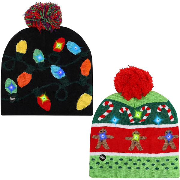 Light Up Santa Hats (2 kpl) - Stretch Knit Led Santa Hats