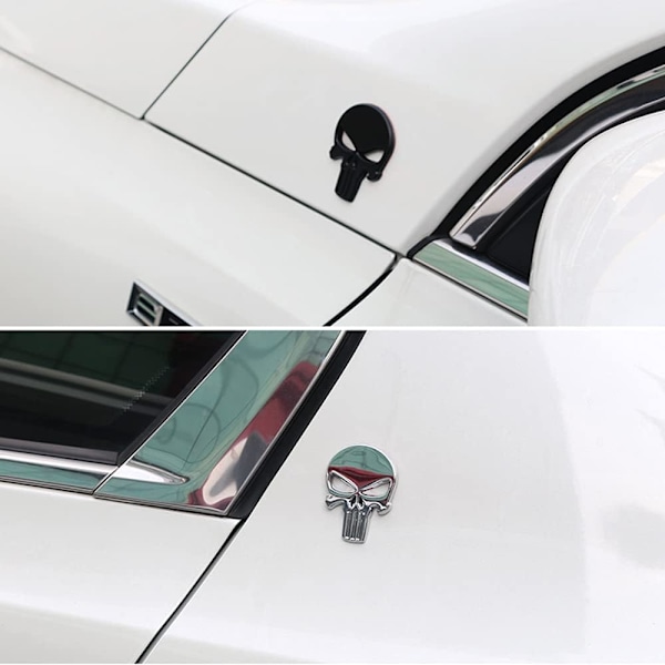 4 kpl 3D Kallo Punisher Ajoneuvoauto Tarra Metalli Tarra Moottoripyörä Vedenkestävä Koristelu Autot Kuorma-autot Moottoripyörä Ajoneuvo (Musta & Hopea) Silver, Black
