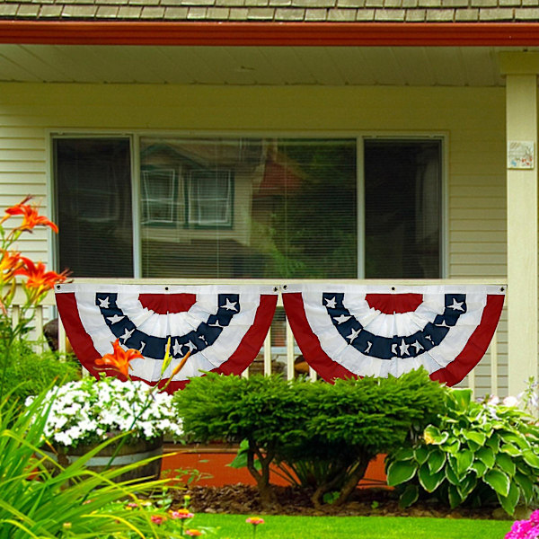 Amerikansk veckad fläktflagga USA amerikansk vimpel dekoration tryck patriotiska stjärnor och ränder med duk titel