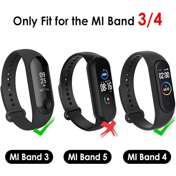 2-pack silikonarmband kompatibla med Xiaomi Mi Band 3/4, justerbara färgglada ersättningsarmband mjuka sportarmbandsersättningar för Xiao Black x 2