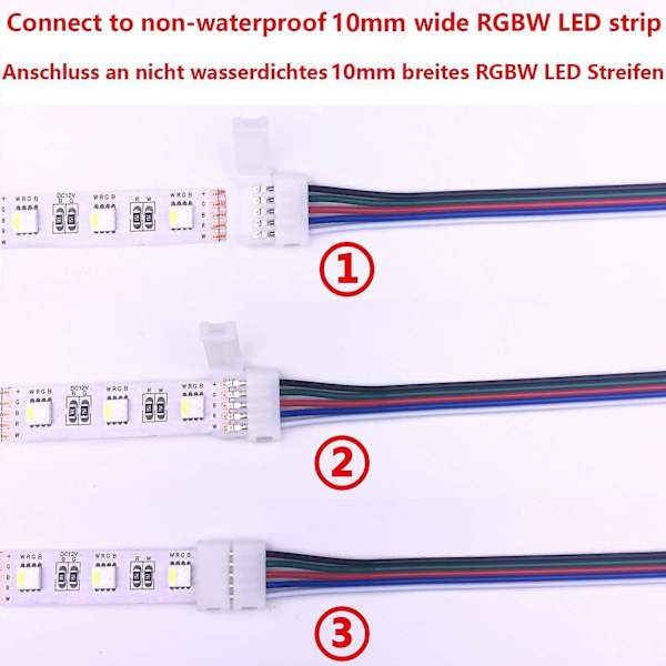 10 stk. RGBW 5-bens kabelforbindelser til 10 mm LED-bånd, lysbåndsadapter uden lodning til at forbinde 2 LED-bånd