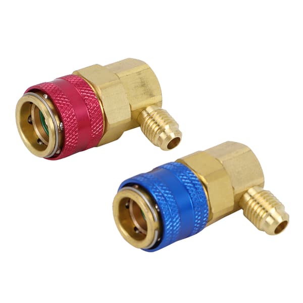 2 stk. R134A Bil AC Quick Connects 90° Lav- og Højtryksadapter