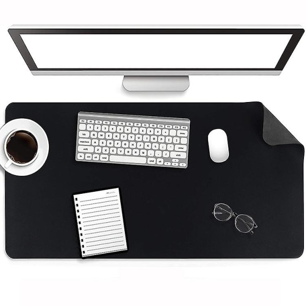 Pu Leather Hand 80x40cm - Svart - Skrivebordspute med sydde kanter - Stor skrivebordspute - Xxl skrivebordspute og musematte - Skrivebordsmatte