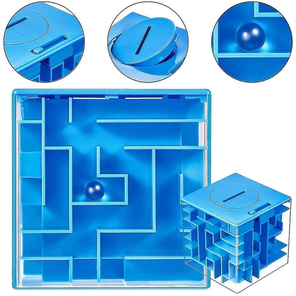 Pussellåda för barn och vuxna, presentask för labyrintpussel (blå) 3d tredimensionell labyrint Spargris för barnpusselleksaker, tidig utbildning, intelligent