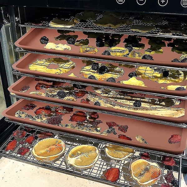 4 stk. Silikon Dehydratormåtter med Kant - Silikonplader Kompatible, Non-Stick Silikonbakkeforing