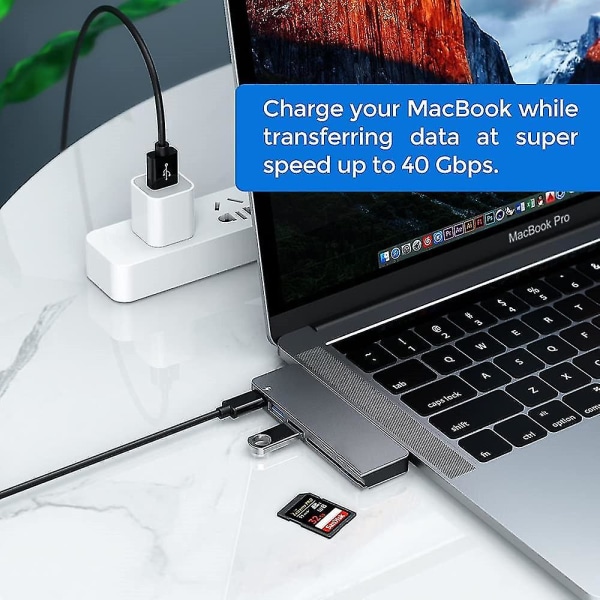 USB-C Hub Adapter til Macbook Pro/Air 2020 2019 2018, 6 i 1 USB-C Tilbehør C