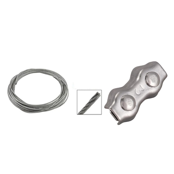 11 stk rustfritt stål wire tau klemmer + kabel: 10 stk 3mm Duplex klips wire kabel tau grep klemmer