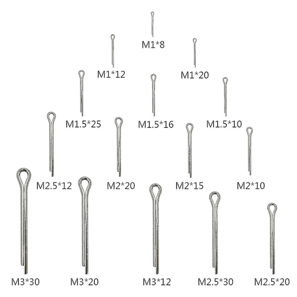 150 st Splintpinnar Sortiment, M1 M1.5 M2 M2.5 M3 Splintpinnar Assorterade, Rostfritt Stål Splintpinnar Metall Säkerhetssplint