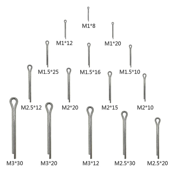 150 Stk Splinter Sortiment, M1 M1,5 M2 M2,5 M3 Split Pins Assorteret, Rustfrit stål Split Pins Metal Safety Split