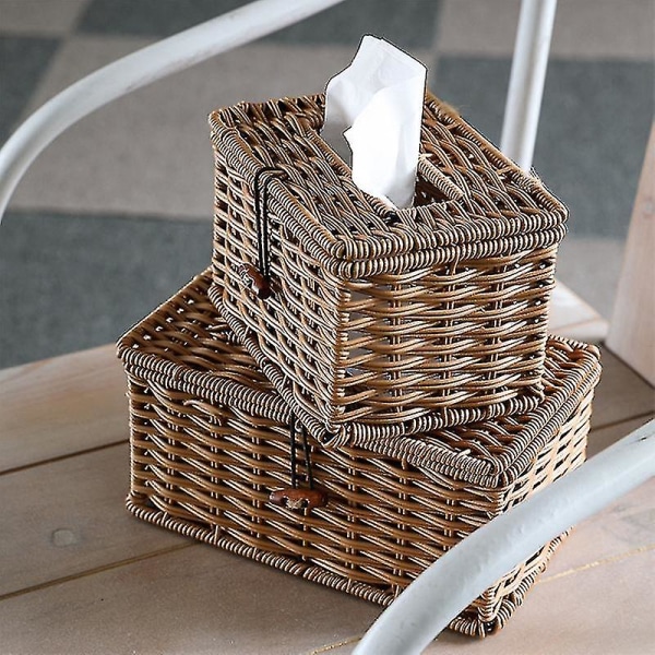 Imiteret Rattan Draw Box Tissue Box Elegant boligdekoration 21x12x9cm