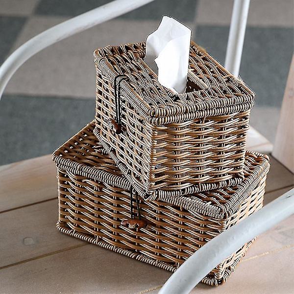 Imiteret Rattan Skuffe Papirservietkasse Elegant Hjemmedekoration 21x12x9cm